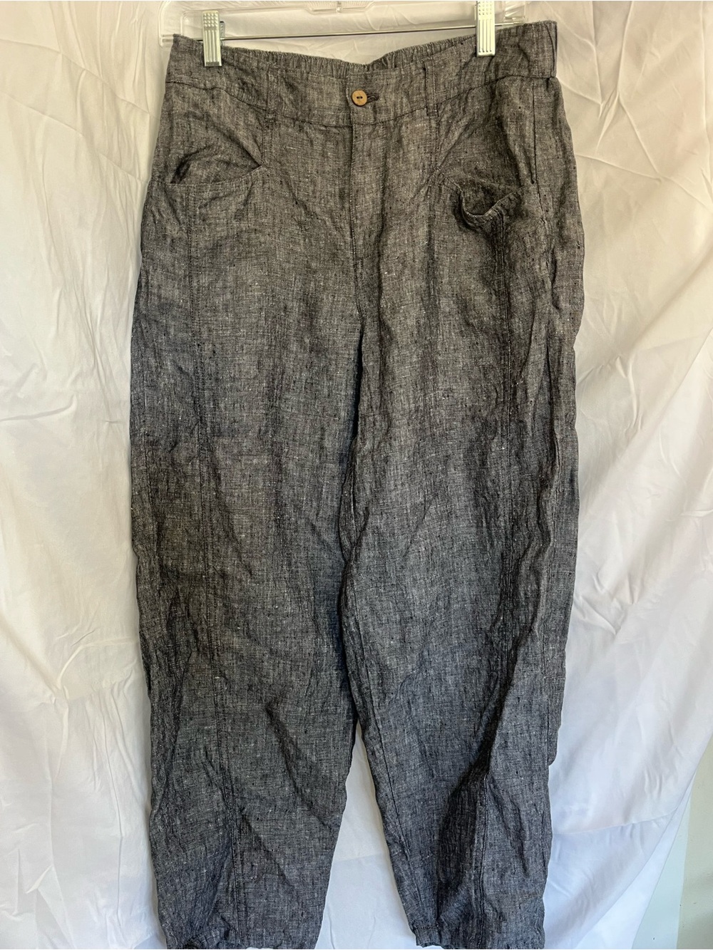 100% Linen Pants ColdwaterCreek Womens Charcoal Gray Cropped Lightweight size 6